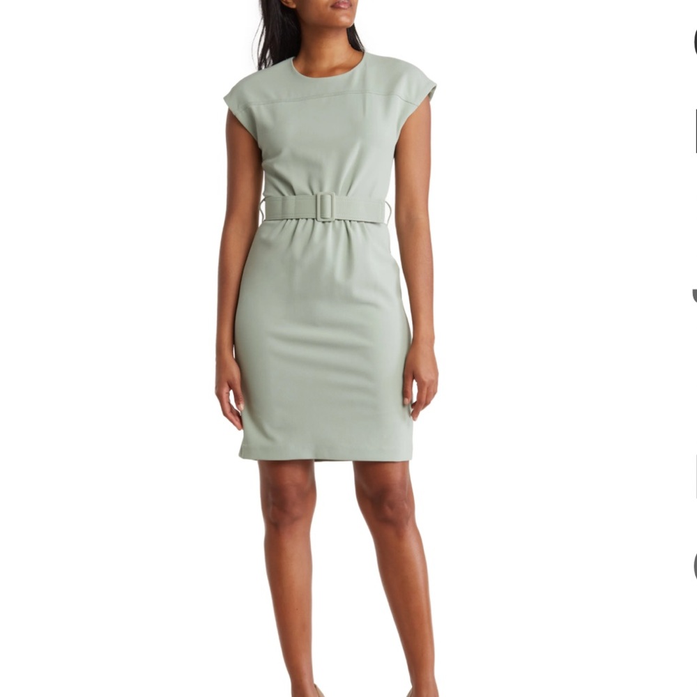 Calvin Klein Sage Green Belted Midi Dress